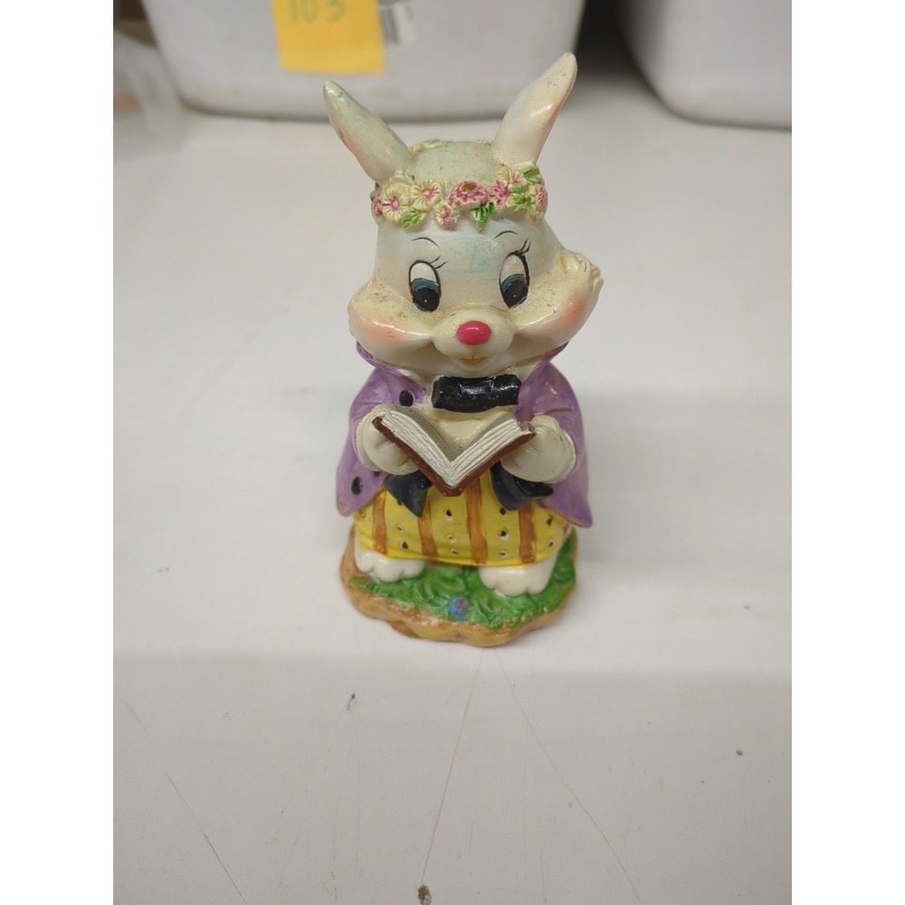 Vintage Anthropomorphic Reading Rabbit Figurine